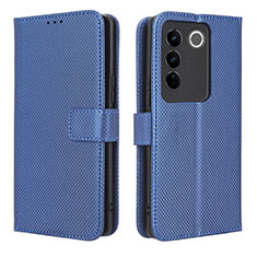 Leather Case Stands Flip Cover Holder BY1 for Vivo V27 5G Blue