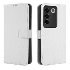 Leather Case Stands Flip Cover Holder BY1 for Vivo V27 5G White