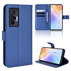 Leather Case Stands Flip Cover Holder BY1 for Vivo X70 5G Blue