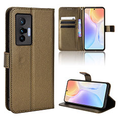 Leather Case Stands Flip Cover Holder BY1 for Vivo X70 5G Brown