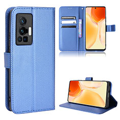 Leather Case Stands Flip Cover Holder BY1 for Vivo X70 Pro 5G Blue