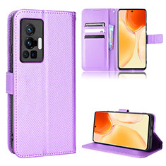 Leather Case Stands Flip Cover Holder BY1 for Vivo X70 Pro 5G Purple