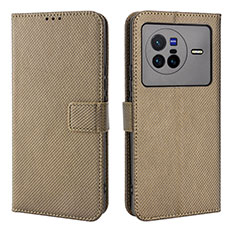Leather Case Stands Flip Cover Holder BY1 for Vivo X80 5G Brown