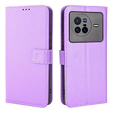 Leather Case Stands Flip Cover Holder BY1 for Vivo X80 5G Purple