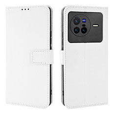 Leather Case Stands Flip Cover Holder BY1 for Vivo X80 5G White
