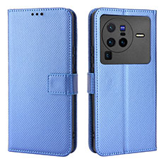 Leather Case Stands Flip Cover Holder BY1 for Vivo X80 Pro 5G Blue