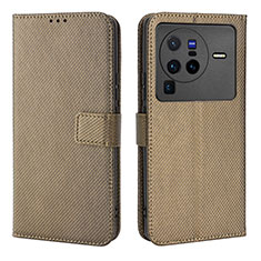 Leather Case Stands Flip Cover Holder BY1 for Vivo X80 Pro 5G Brown