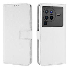 Leather Case Stands Flip Cover Holder BY1 for Vivo X80 Pro 5G White