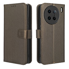Leather Case Stands Flip Cover Holder BY1 for Vivo X90 Pro 5G Brown