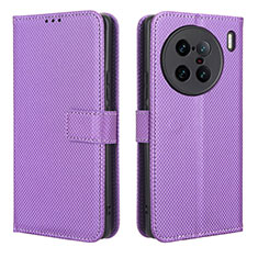 Leather Case Stands Flip Cover Holder BY1 for Vivo X90 Pro+ Plus 5G Purple