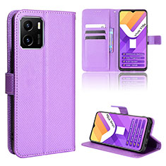 Leather Case Stands Flip Cover Holder BY1 for Vivo Y01 Purple