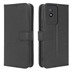 Leather Case Stands Flip Cover Holder BY1 for Vivo Y11 (2023) Black