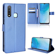 Leather Case Stands Flip Cover Holder BY1 for Vivo Y19 Blue