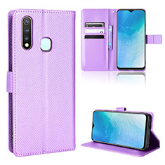 Leather Case Stands Flip Cover Holder BY1 for Vivo Y19 Purple