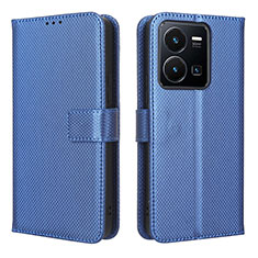 Leather Case Stands Flip Cover Holder BY1 for Vivo Y35 4G Blue