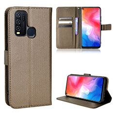 Leather Case Stands Flip Cover Holder BY1 for Vivo Y50 Brown