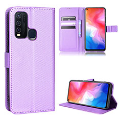 Leather Case Stands Flip Cover Holder BY1 for Vivo Y50 Purple