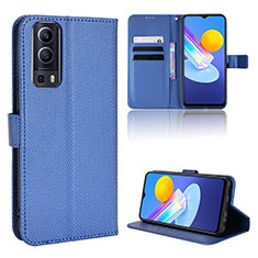 Leather Case Stands Flip Cover Holder BY1 for Vivo Y72 5G Blue
