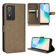 Leather Case Stands Flip Cover Holder BY1 for Vivo Y76 5G Brown