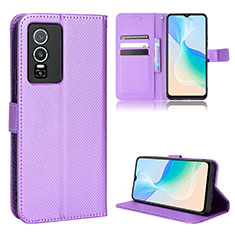 Leather Case Stands Flip Cover Holder BY1 for Vivo Y76 5G Purple