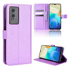 Leather Case Stands Flip Cover Holder BY1 for Vivo Y76s 5G Purple