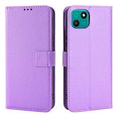 Leather Case Stands Flip Cover Holder BY1 for Wiko T10 Purple