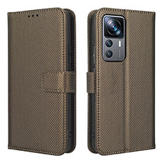 Leather Case Stands Flip Cover Holder BY1 for Xiaomi Mi 12T Pro 5G Brown