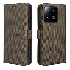 Leather Case Stands Flip Cover Holder BY1 for Xiaomi Mi 13 5G Brown
