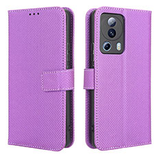 Leather Case Stands Flip Cover Holder BY1 for Xiaomi Mi 13 Lite 5G Purple