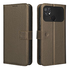 Leather Case Stands Flip Cover Holder BY1 for Xiaomi Poco C40 Brown
