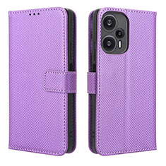 Leather Case Stands Flip Cover Holder BY1 for Xiaomi Poco F5 5G Purple