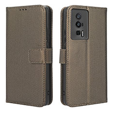 Leather Case Stands Flip Cover Holder BY1 for Xiaomi Poco F5 Pro 5G Brown