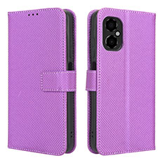 Leather Case Stands Flip Cover Holder BY1 for Xiaomi Poco M4 5G Purple