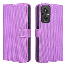 Leather Case Stands Flip Cover Holder BY1 for Xiaomi Redmi 11 Prime 4G Purple