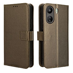 Leather Case Stands Flip Cover Holder BY1 for Xiaomi Redmi 13C Brown
