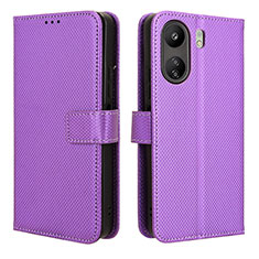 Leather Case Stands Flip Cover Holder BY1 for Xiaomi Redmi 13C Purple