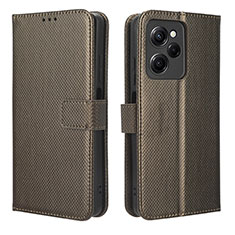 Leather Case Stands Flip Cover Holder BY1 for Xiaomi Redmi Note 12 Pro Speed 5G Brown