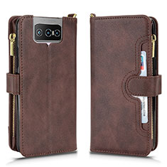 Leather Case Stands Flip Cover Holder BY2 for Asus Zenfone 7 Pro ZS671KS Brown