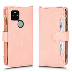 Leather Case Stands Flip Cover Holder BY2 for Google Pixel 5 Rose Gold