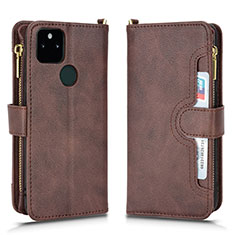 Leather Case Stands Flip Cover Holder BY2 for Google Pixel 5a 5G Brown