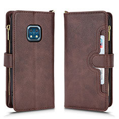 Leather Case Stands Flip Cover Holder BY2 for Nokia XR20 Brown