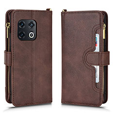 Leather Case Stands Flip Cover Holder BY2 for OnePlus 10 Pro 5G Brown