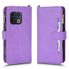 Leather Case Stands Flip Cover Holder BY2 for OnePlus 10 Pro 5G Purple
