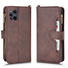 Leather Case Stands Flip Cover Holder BY2 for Oppo Find X3 5G Brown