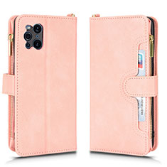 Leather Case Stands Flip Cover Holder BY2 for Oppo Find X3 5G Rose Gold