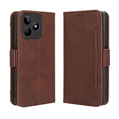 Leather Case Stands Flip Cover Holder BY2 for Realme C51 Brown