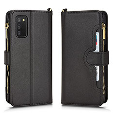 Leather Case Stands Flip Cover Holder BY2 for Samsung Galaxy A03s Black