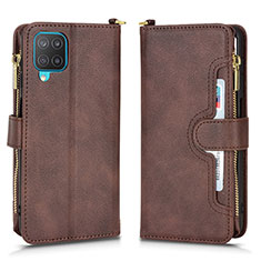 Leather Case Stands Flip Cover Holder BY2 for Samsung Galaxy A12 Brown