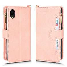 Leather Case Stands Flip Cover Holder BY2 for Samsung Galaxy A22 5G SC-56B Rose Gold