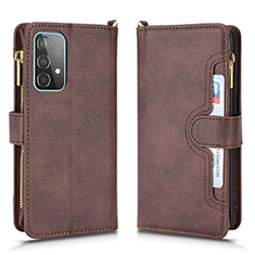 Leather Case Stands Flip Cover Holder BY2 for Samsung Galaxy A52s 5G Brown